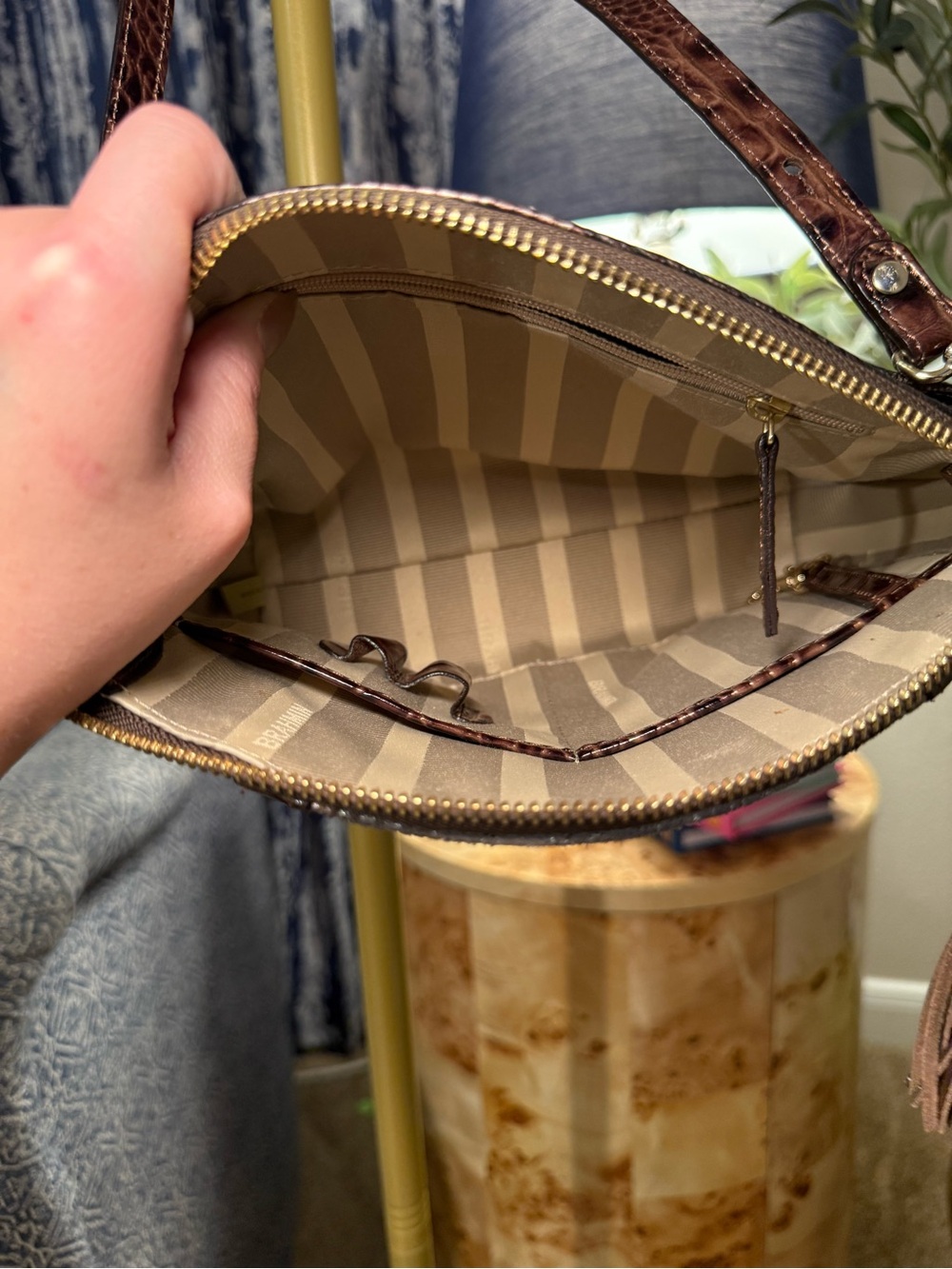 Brahmin Metallic Rose Brown Crossbody Bag with Tassel - Picture 5 of 8